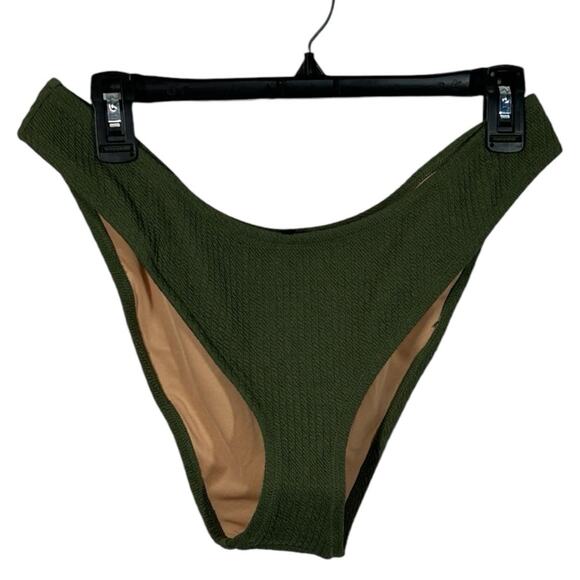 J, Crew NWT Textured Curved-waist Cheeky Bikini Swim Bottoms Green Large - Picture 4 of 11